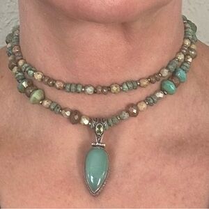 NWOT Artisan Beaded Necklace with Sterling Silver & Amazonite Pendant